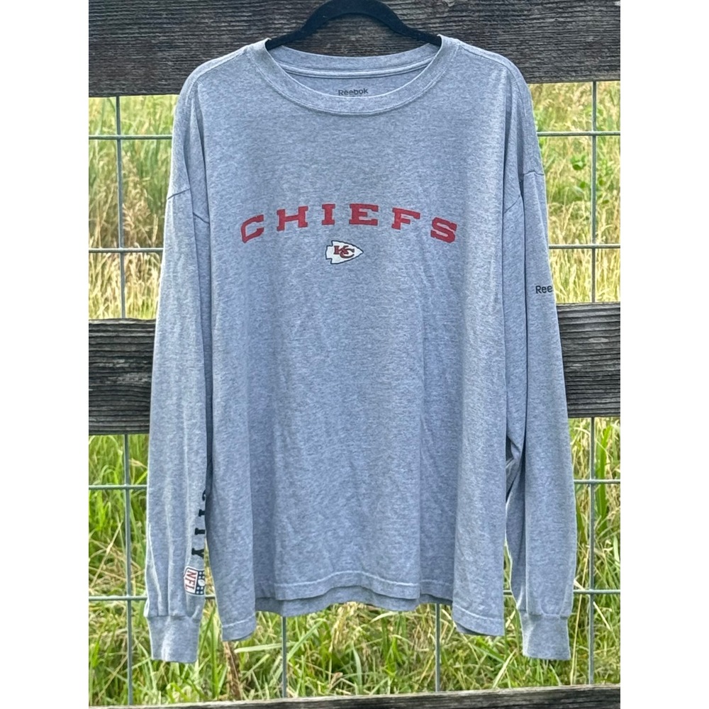 Reebok Kansas City Chiefs NFL Long Sleeve T-Shirt Mens XL Heather Gray Graphic